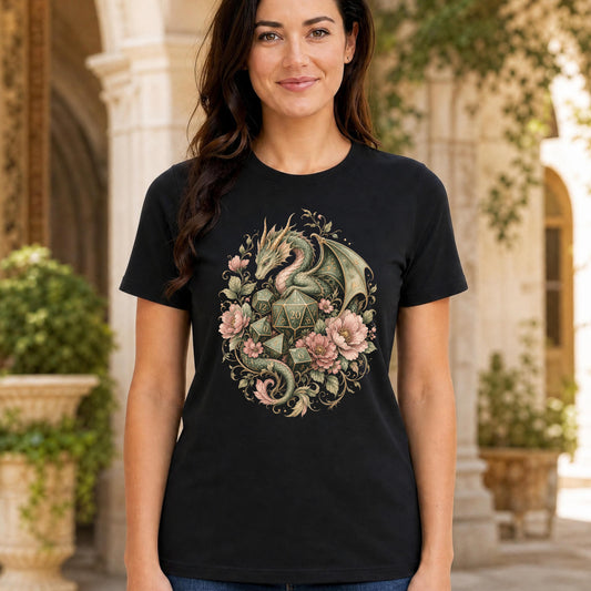 Dragon RPG Dice Floral T-Shirt