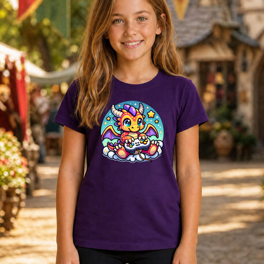 Baby Dragon Playing Video Games Youth T-Shirt