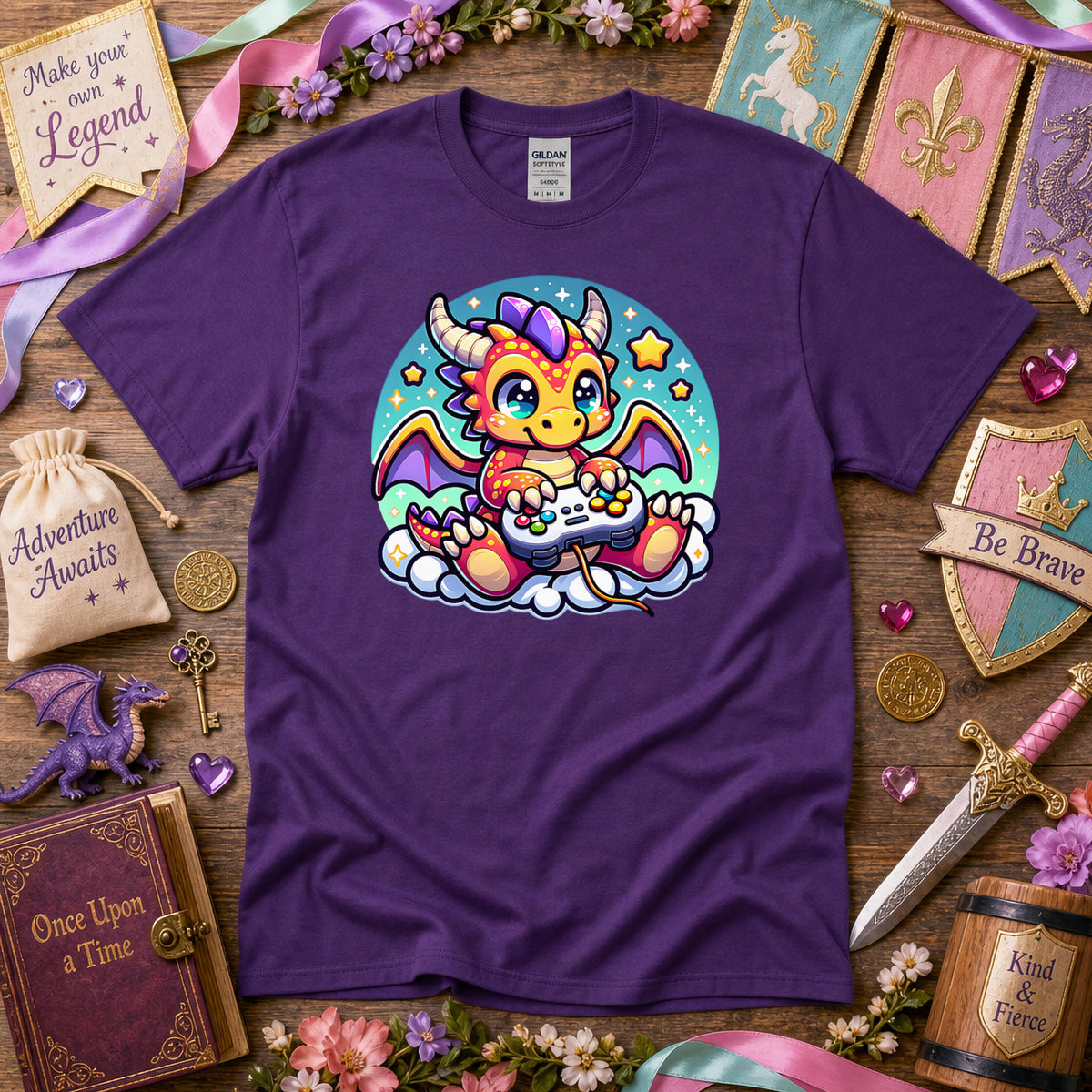 Baby Dragon Playing Video Games Youth T-Shirt