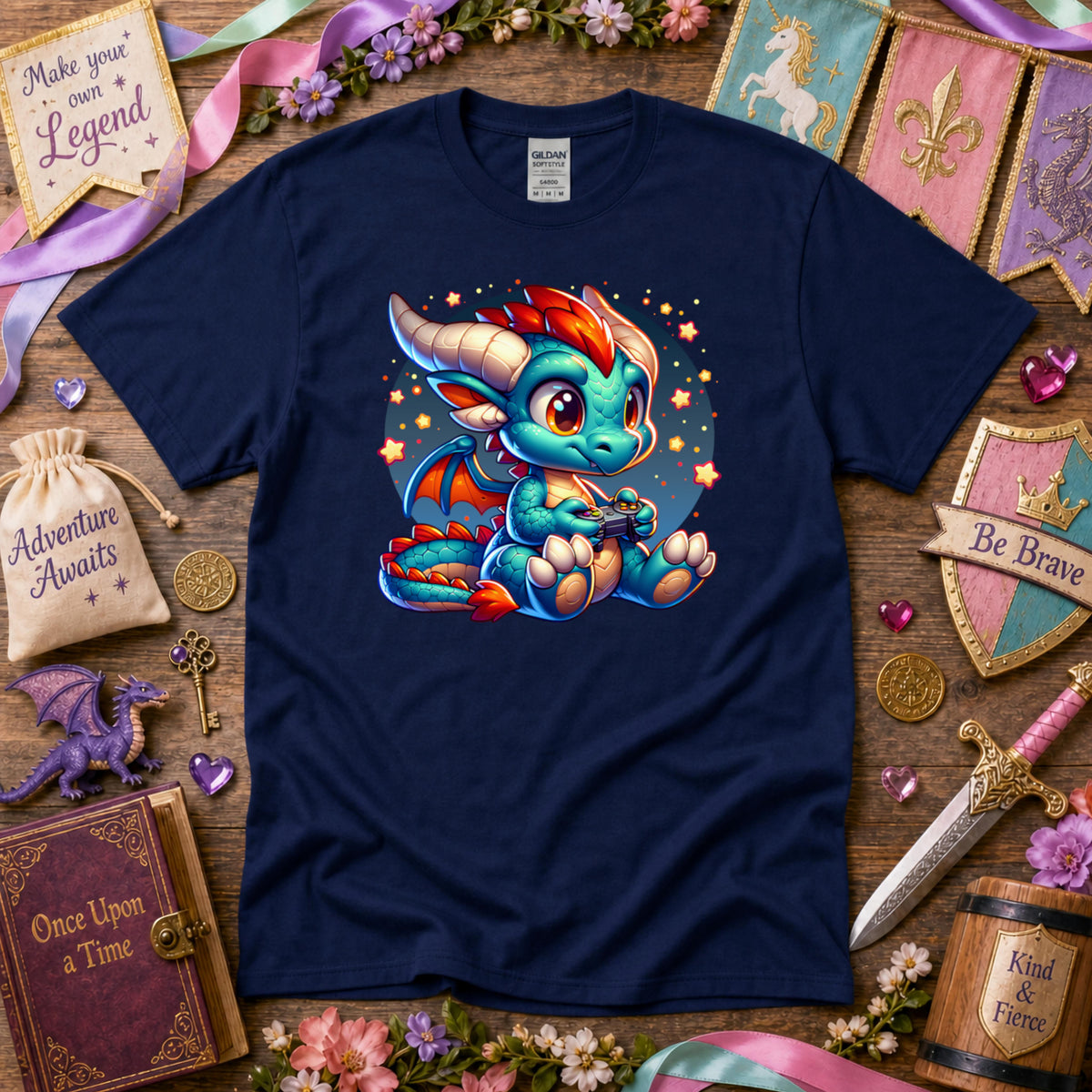 Baby Dragon Playing Video Games Youth T-Shirt