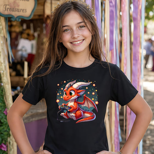 Baby Dragon Playing Video Games Youth T-Shirt