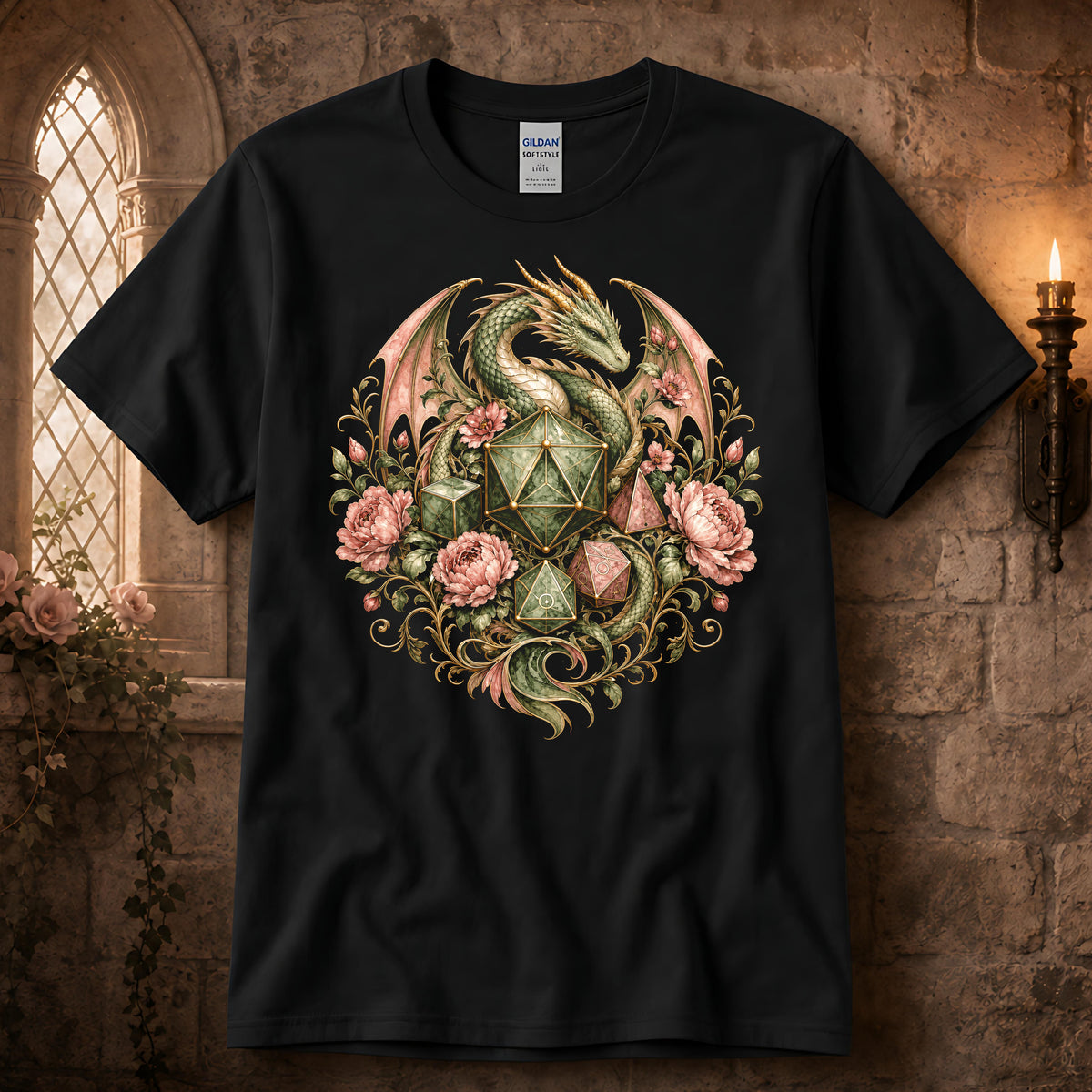 Dragon RPG Dice Floral T-Shirt