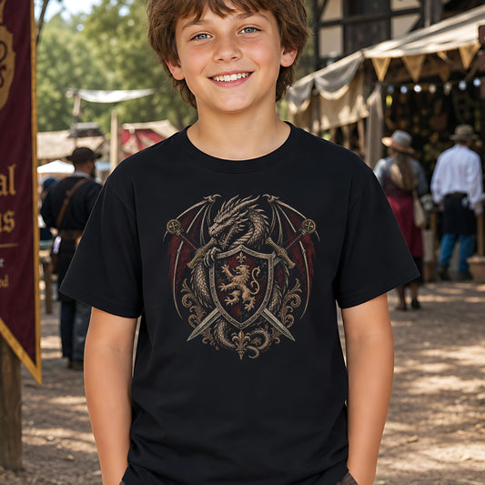 Dragon Swords Shield Heraldry Youth T-Shirt