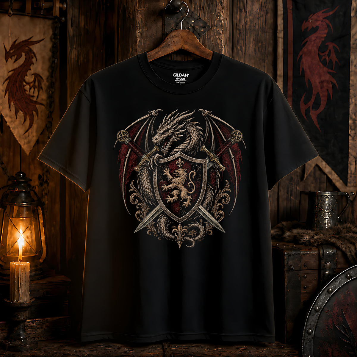 Dragon Swords Shield Heraldry T-Shirt