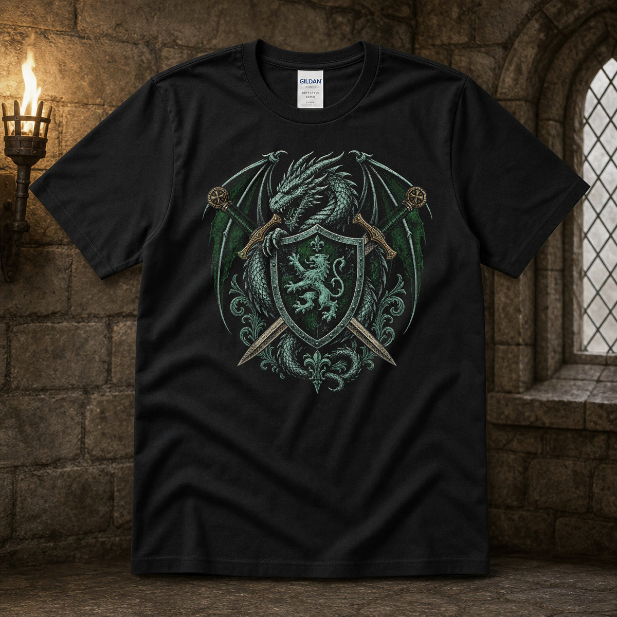 Dragon Swords Shield Heraldry T-Shirt