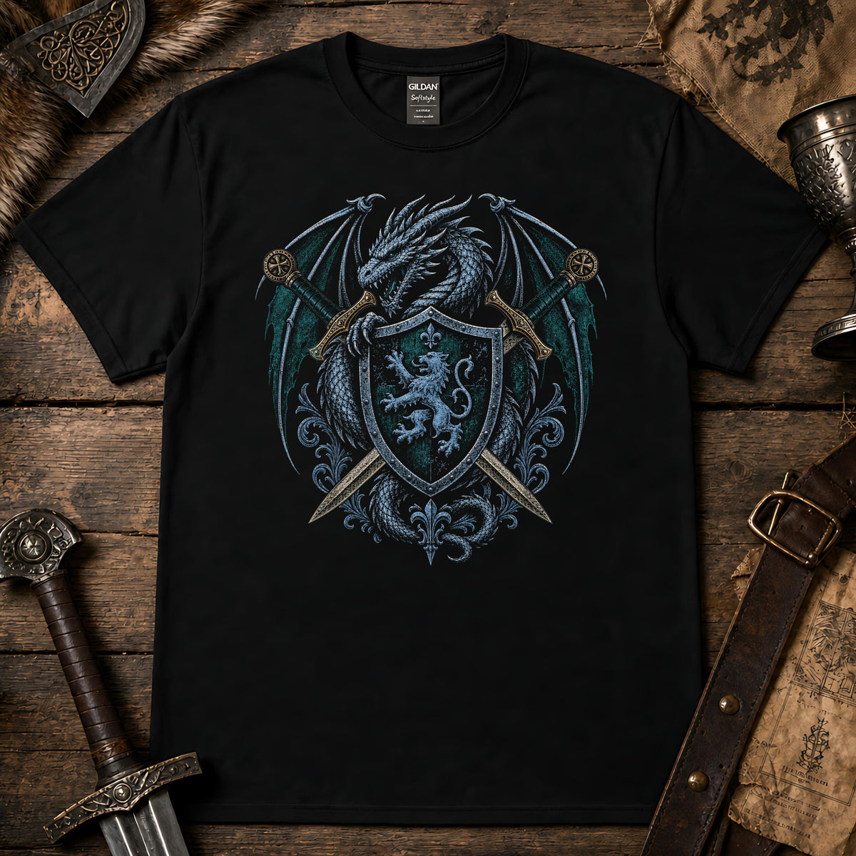 Dragon Swords Shield Heraldry T-Shirt