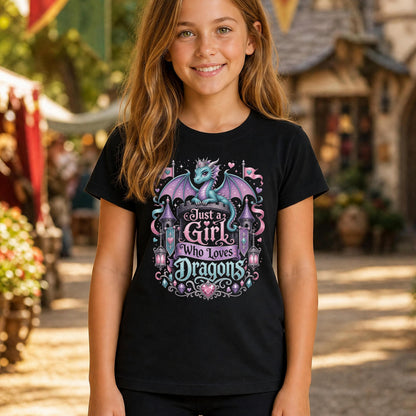 Just a Girl Who Loves Dragons Girls T-Shirt